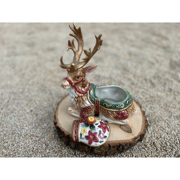 Fitz & Floyd Vintage 1996 Reindeer Lidded Trinket Box - Picture 1 of 8